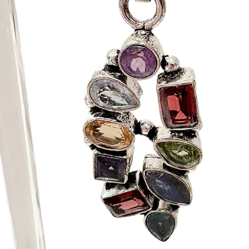 Multi Gemstone Unique Sterling Silver Plated Pend… - image 1